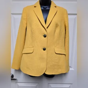 Talbots Womens 6 Wool Blend Blazer Jacket Yellow Lapel Coat Fully Lined
