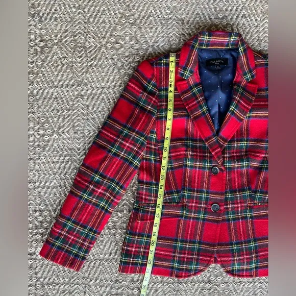 Talbots Women's Holiday Tartan Blazer Red Green Plaid Wool Blend 6p