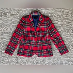 Talbots Women's Holiday Tartan Blazer Red Green Plaid Wool Blend 6p