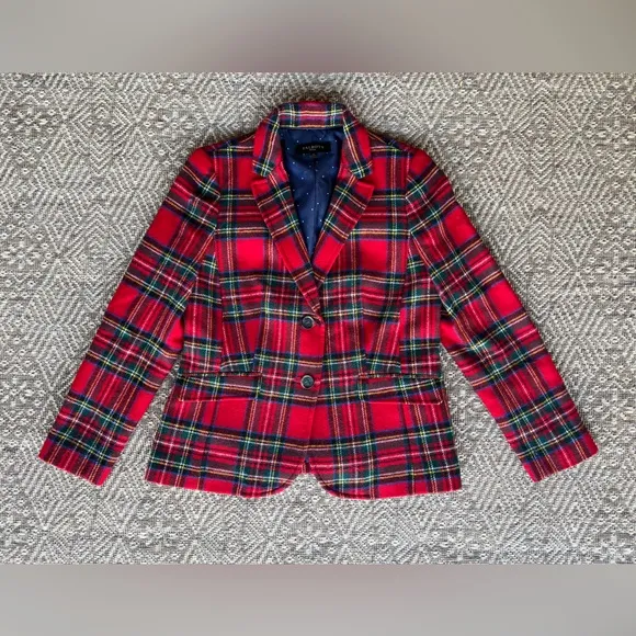 Talbots Women's Holiday Tartan Blazer Red Green Plaid Wool Blend 6p