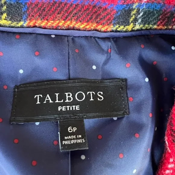 Talbots Women's Holiday Tartan Blazer Red Green Plaid Wool Blend 6p
