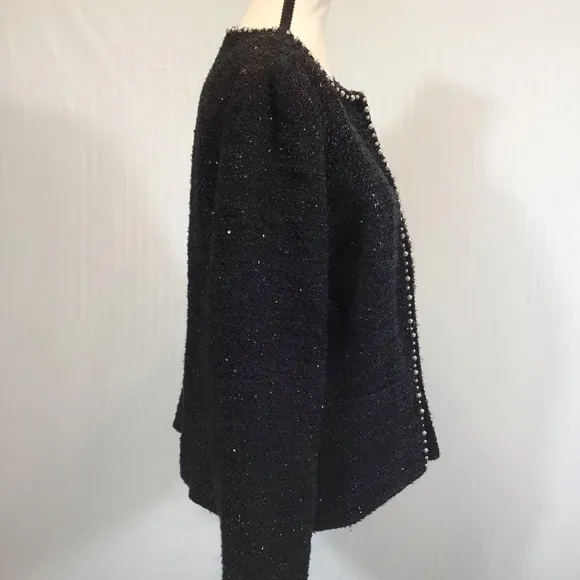 Talbots Womens Tweed Blazer Size 10 Boucle Jacket Pearl Trim Wool Blend Shimmer