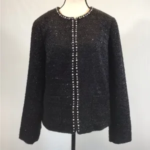 Talbots Womens Tweed Blazer Size 10 Boucle Jacket Pearl Trim Wool Blend Shimmer