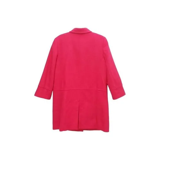 TALBOTS Tweed 3/4 Sleeve Hot Pink Longline Cotton Barbie Peacoat Blazer Jacket