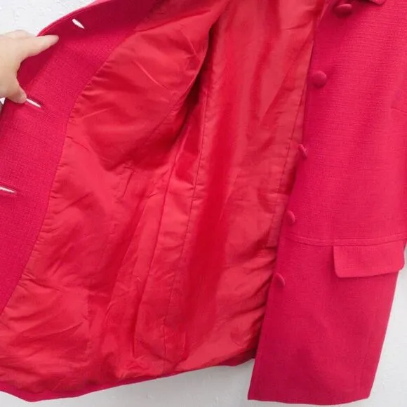TALBOTS Tweed 3/4 Sleeve Hot Pink Longline Cotton Barbie Peacoat Blazer Jacket