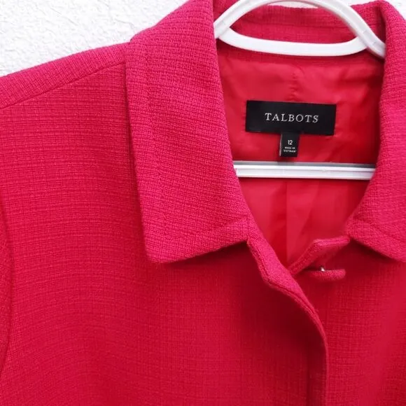 TALBOTS Tweed 3/4 Sleeve Hot Pink Longline Cotton Barbie Peacoat Blazer Jacket