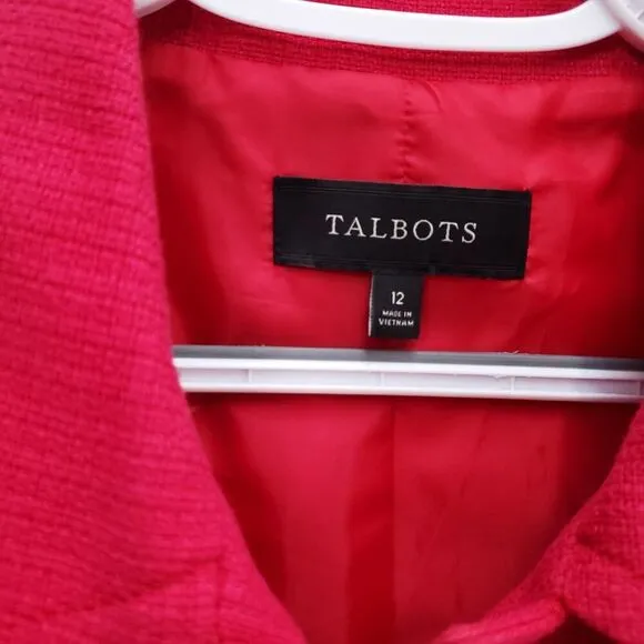 TALBOTS Tweed 3/4 Sleeve Hot Pink Longline Cotton Barbie Peacoat Blazer Jacket