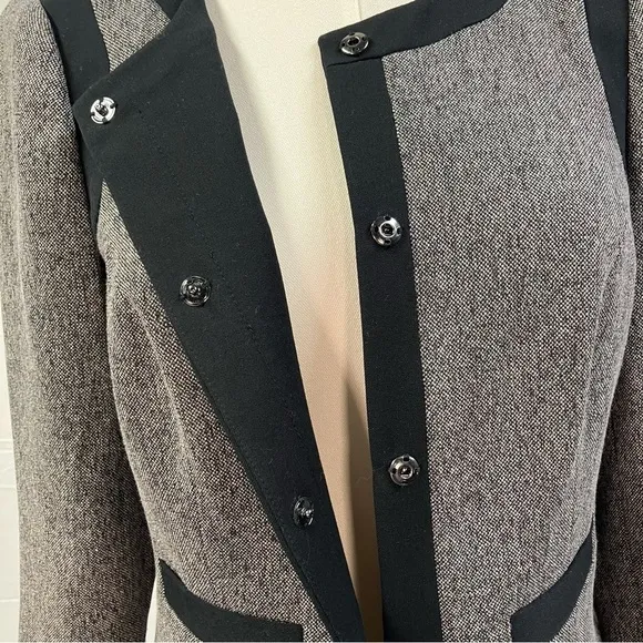 The Limited Faux Tweed Blazer Jacket Snap Front Collarless Gray Black Womens 2