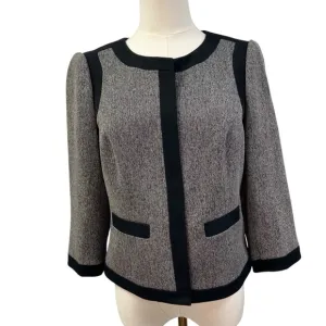 The Limited Faux Tweed Blazer Jacket Snap Front Collarless Gray Black Womens 2