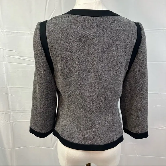 The Limited Faux Tweed Blazer Jacket Snap Front Collarless Gray Black Womens 2