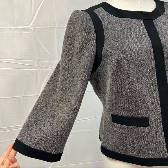 The Limited Faux Tweed Blazer Jacket Snap Front Collarless Gray Black Womens 2