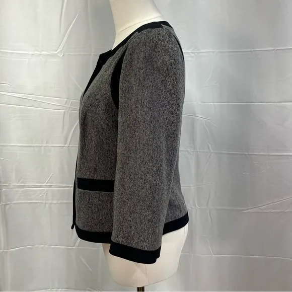 The Limited Faux Tweed Blazer Jacket Snap Front Collarless Gray Black Womens 2