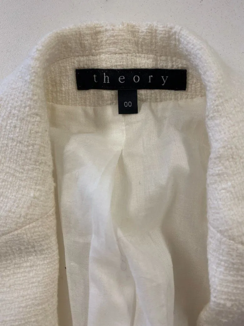 Theory Blazer Lynn Vizela Cream Tweed Size 00 One-Button Jacket