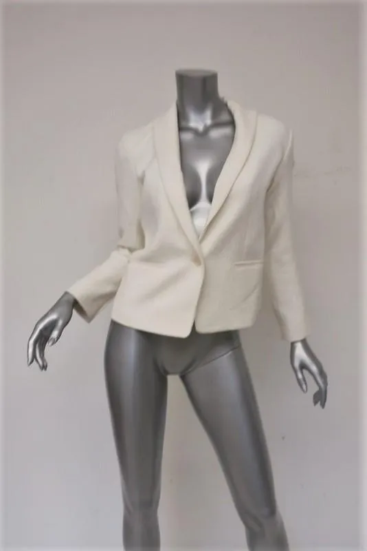Theory Blazer Lynn Vizela Cream Tweed Size 00 One-Button Jacket