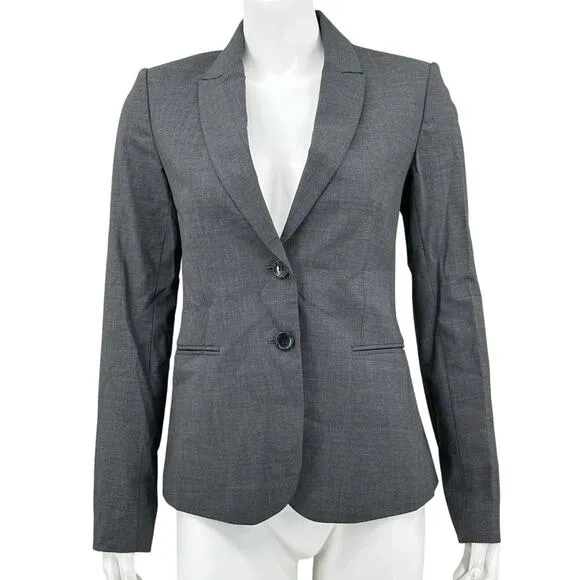 Theory Jacket Womens 2 Gray Nichelle Sevona Blazer Wool Stretch Preppy Academia