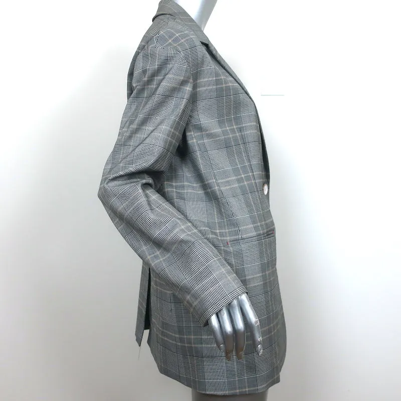 Tibi Oversize Blazer Jasper Gray Checked Wool-Blend Size 6 Two Button Jacket