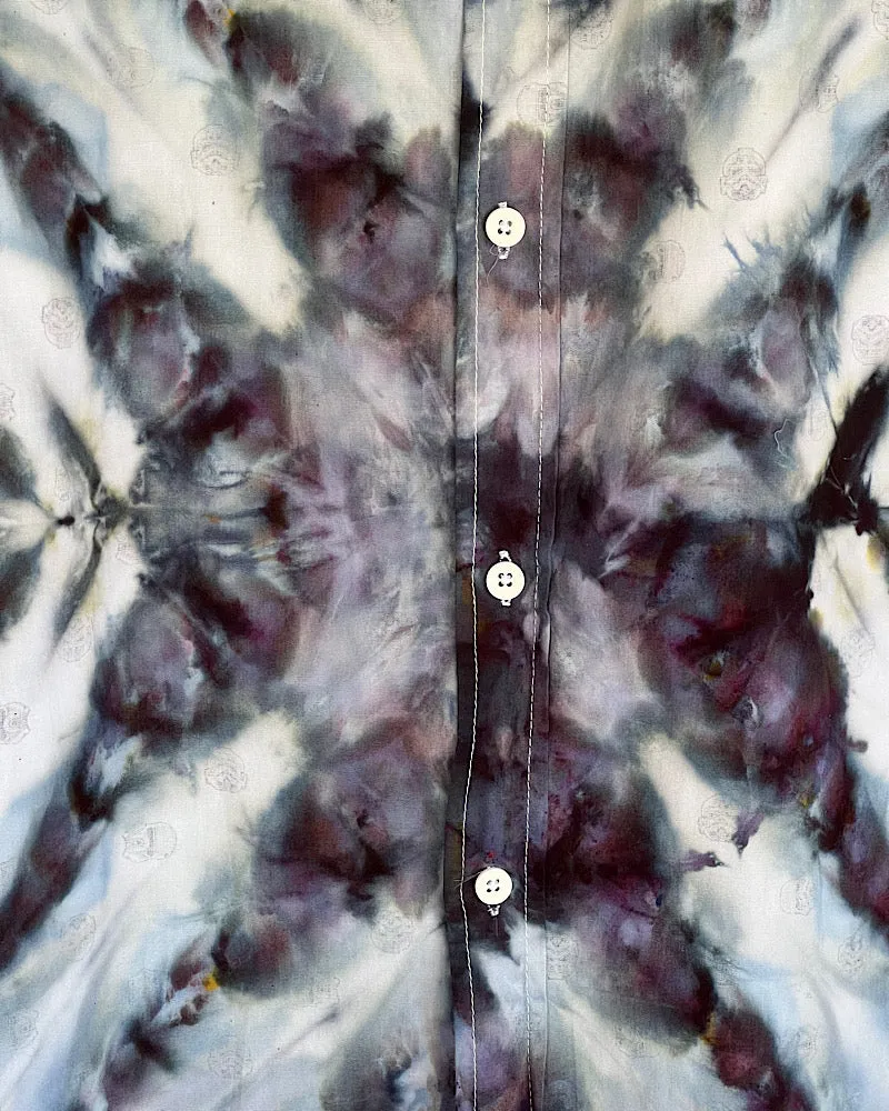 Tie Dye Short Sleeve Button Down Shirt - Dark Star - 2XL