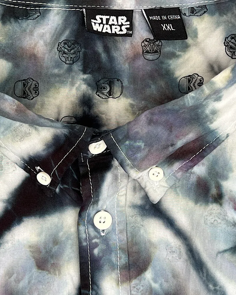 Tie Dye Short Sleeve Button Down Shirt - Dark Star - 2XL