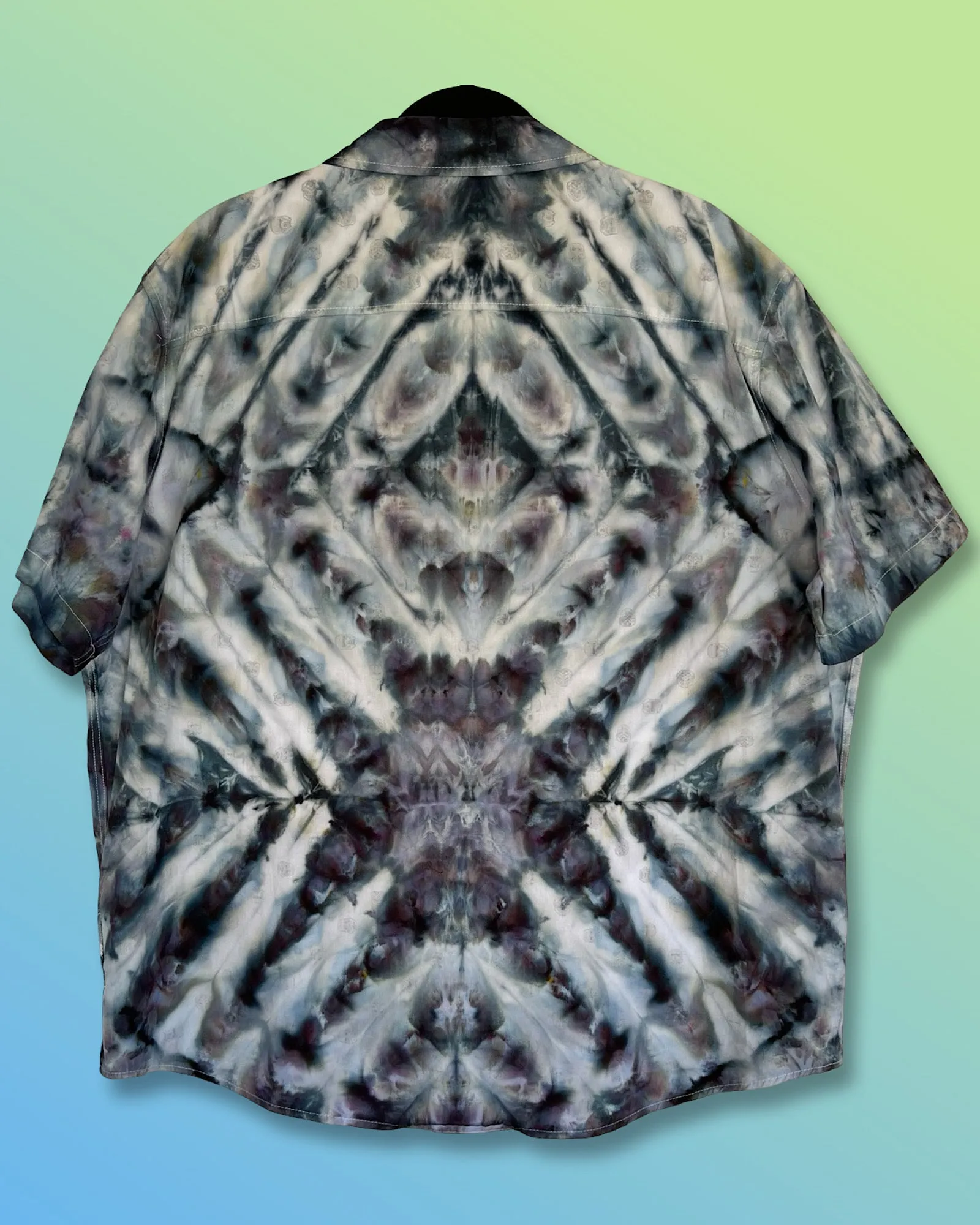Tie Dye Short Sleeve Button Down Shirt - Dark Star - 2XL