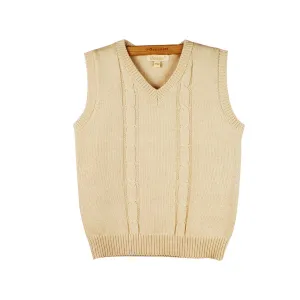 Toddler Knitted Vest: Organic V Neck Sweater Cable Knit