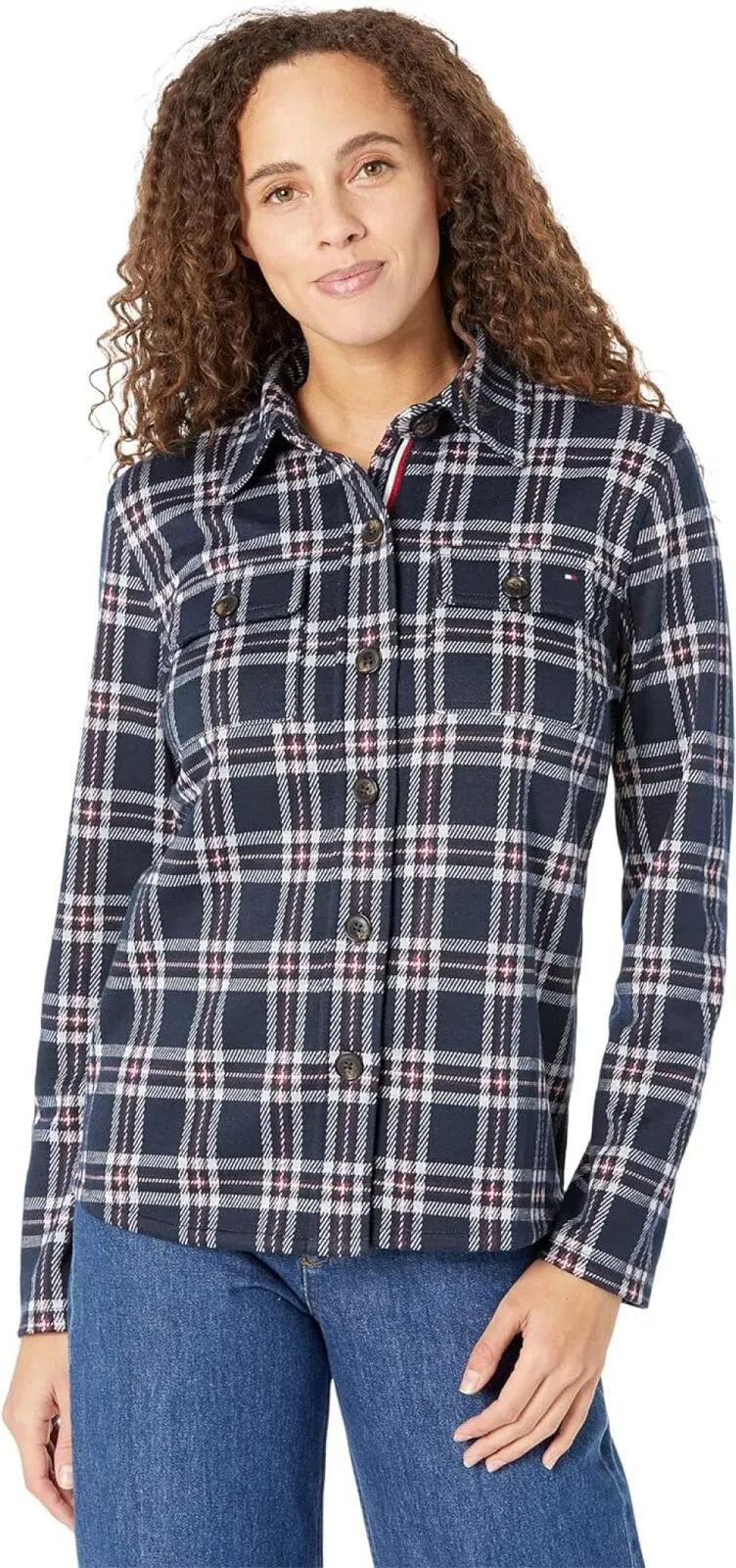 Tommy Hilfiger Knit Shacket Plaid Shirt Hillside Plaid / Sky Captain Blue L