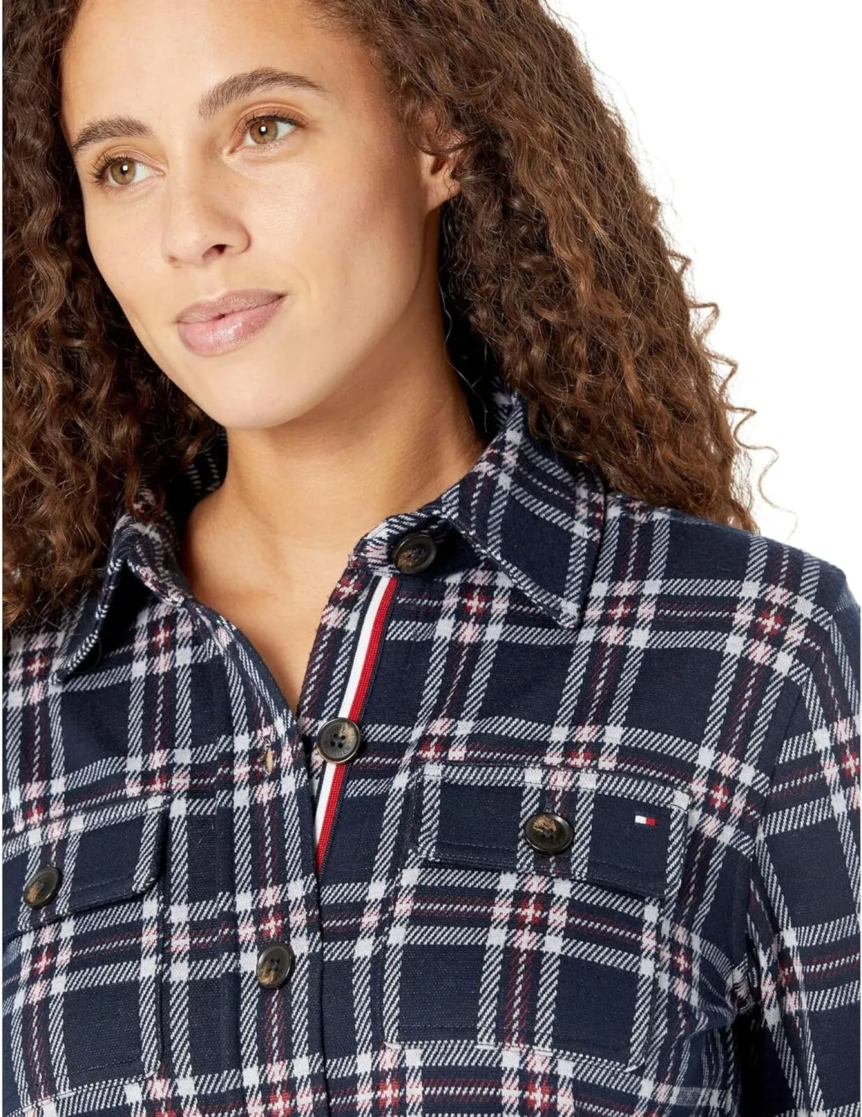 Tommy Hilfiger Knit Shacket Plaid Shirt Hillside Plaid / Sky Captain Blue L