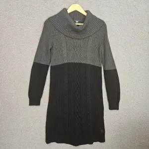 Tommy Hilfiger Sweater Dress S Black Gray Cowl Neck Cable Knit Tunic Colorblock