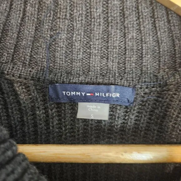 Tommy Hilfiger Sweater Dress S Black Gray Cowl Neck Cable Knit Tunic Colorblock