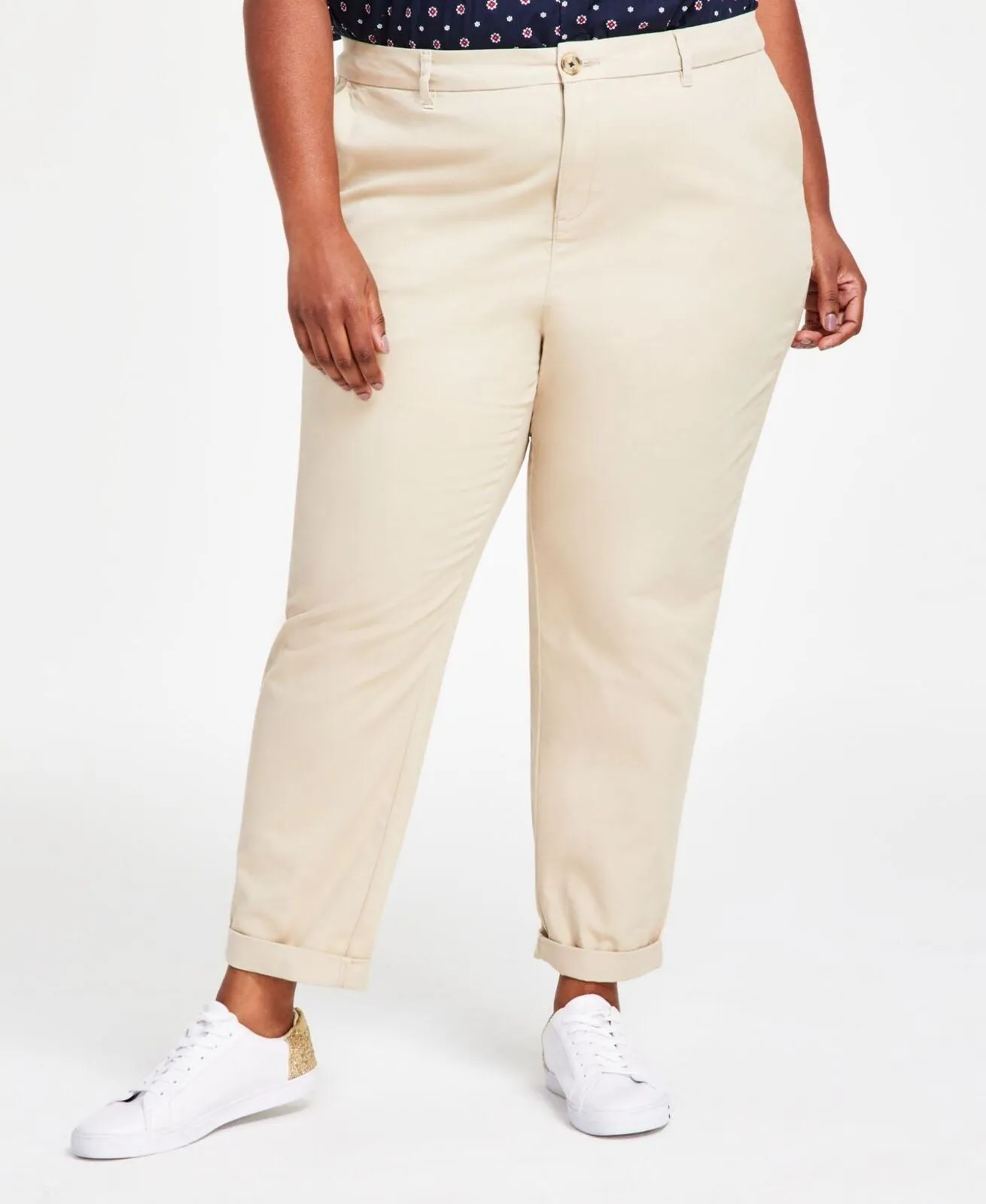 Tommy Hilfiger Womens Plus Size Hampton Chino Pants W7RK0035 Khaki Brown 24W