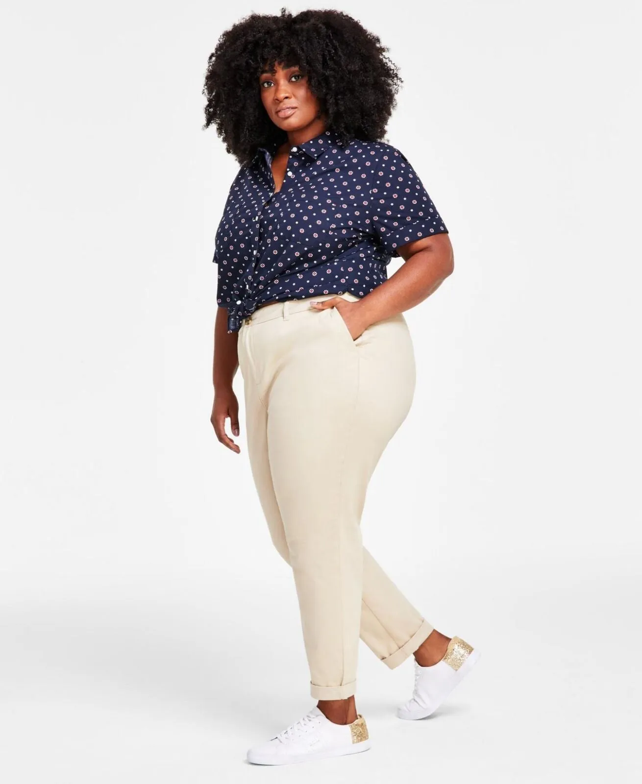 Tommy Hilfiger Womens Plus Size Hampton Chino Pants W7RK0035 Khaki Brown 24W