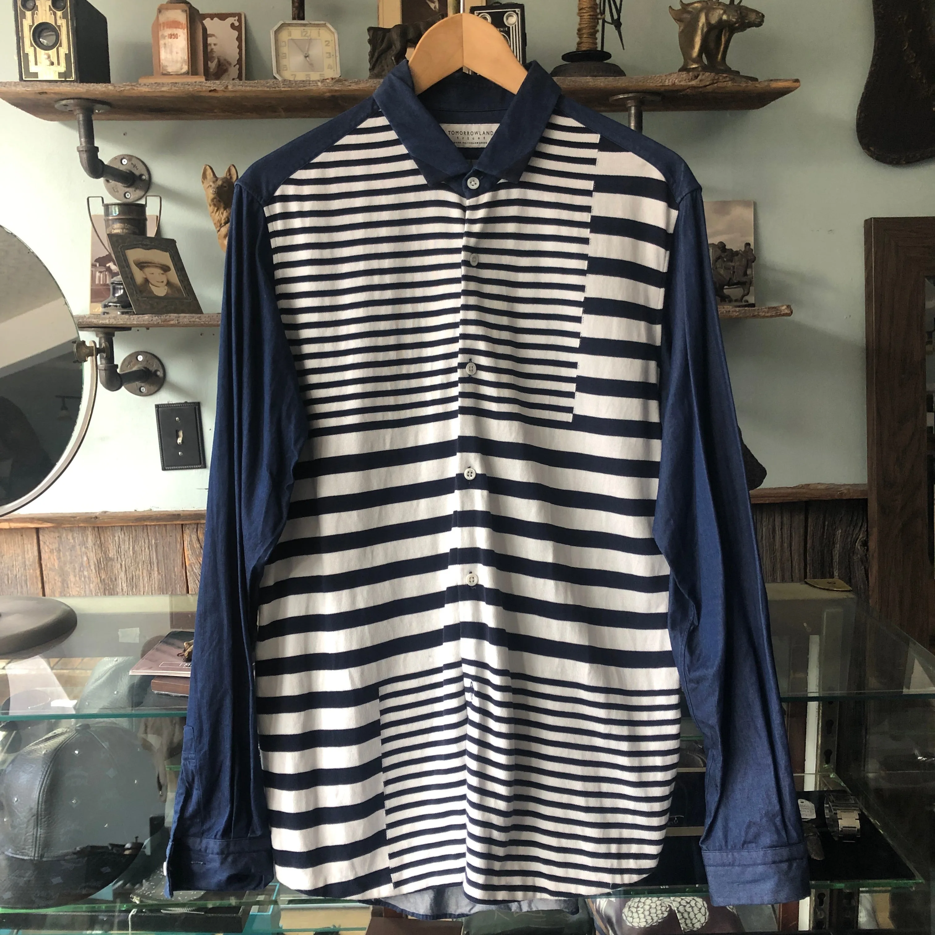 Tomorrowland Tricot Blue and White Denim Knit Stripe Shirt - M