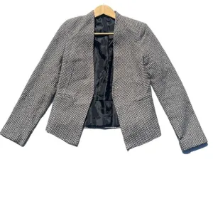 Topshop Textured Open Front Tweed Blazer Black/White Size 4