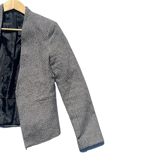 Topshop Textured Open Front Tweed Blazer Black/White Size 4
