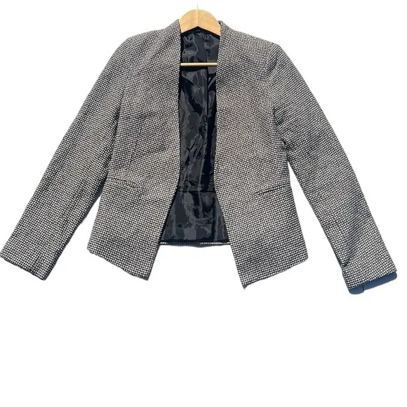 Topshop Textured Open Front Tweed Blazer Black/White Size 4