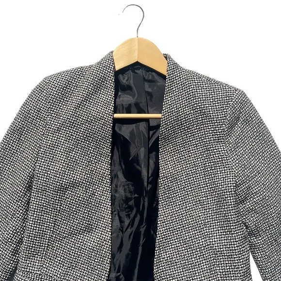 Topshop Textured Open Front Tweed Blazer Black/White Size 4