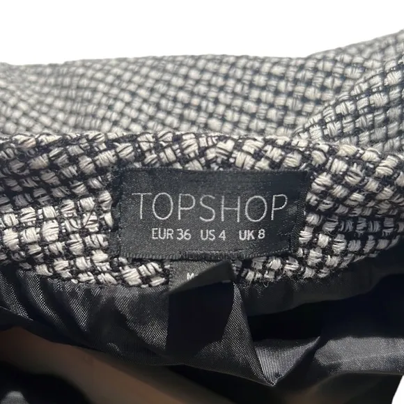 Topshop Textured Open Front Tweed Blazer Black/White Size 4