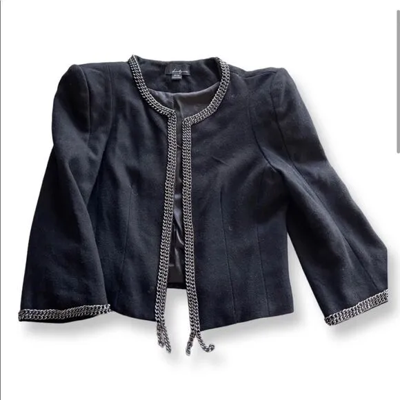 Tweed-Like Wool Blazer with Chains