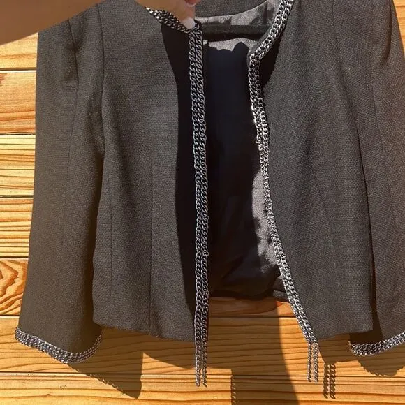 Tweed-Like Wool Blazer with Chains