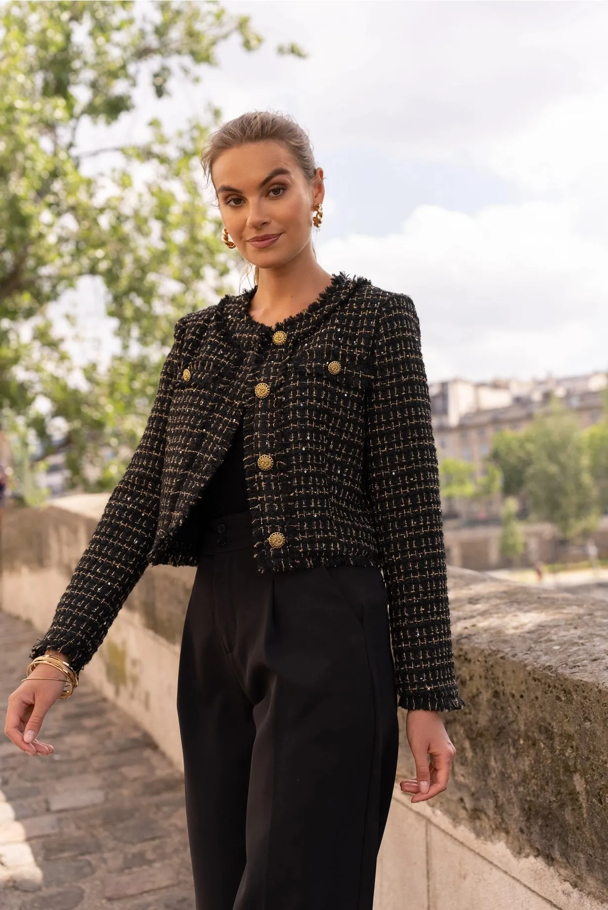Tweed Wool & Gold Jacket- Navy