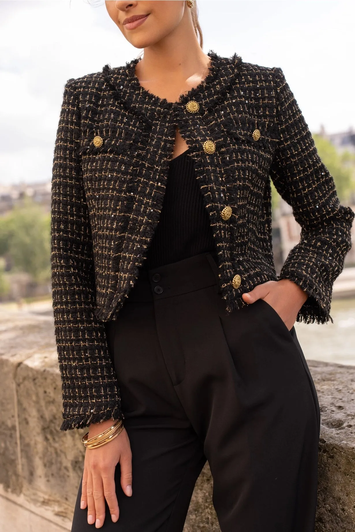 Tweed Wool & Gold Jacket- Navy