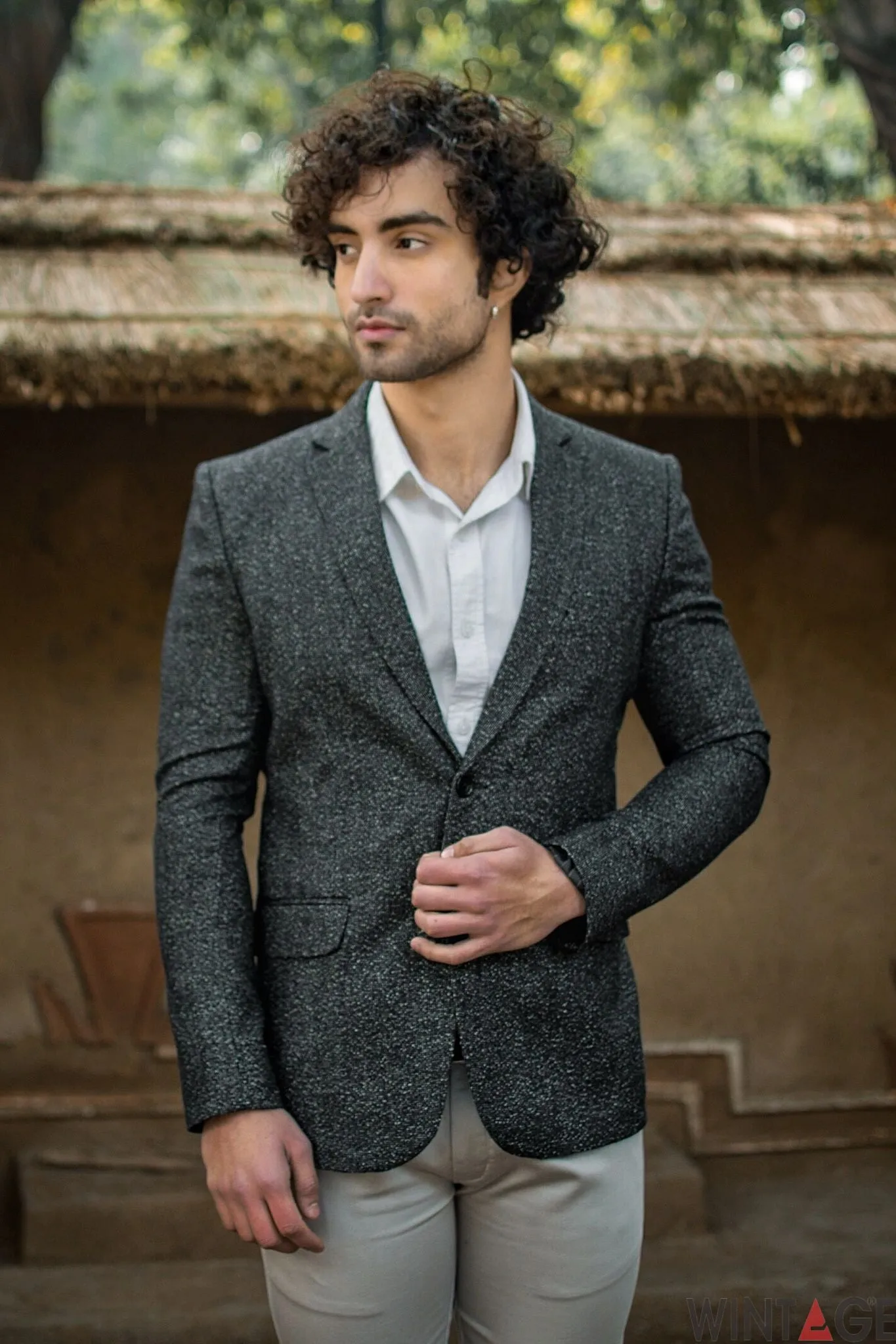 Tweed Wool Grey Blazer