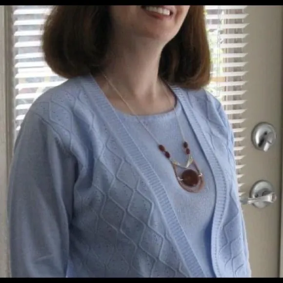 Two-in-one pointelle knit sweater set, Periwinkle blue, Size S, Cathy Daniels
