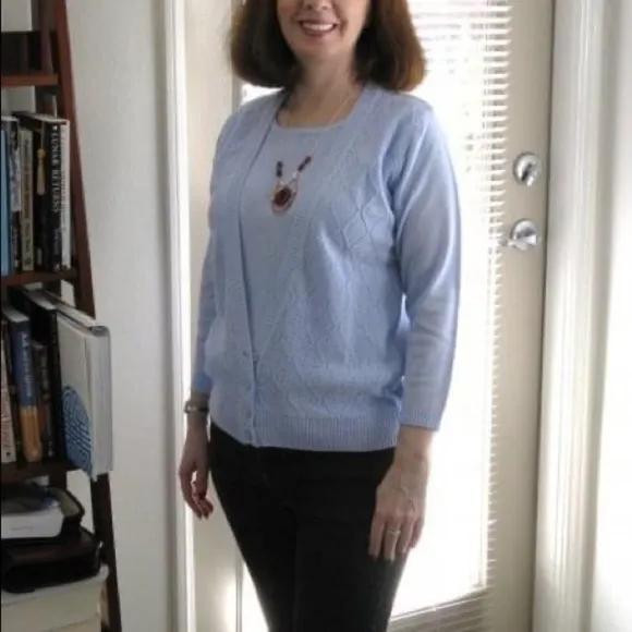 Two-in-one pointelle knit sweater set, Periwinkle blue, Size S, Cathy Daniels