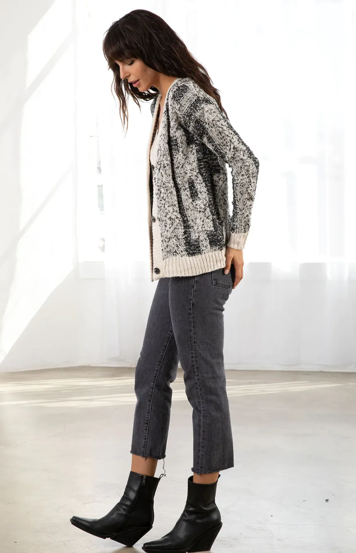 Two Tone Button Front Cardigan