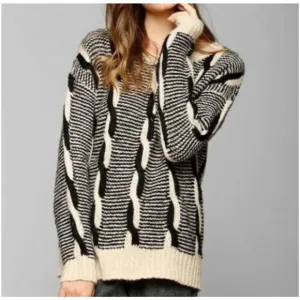 Urban Outfitters Sparkle &amp; Fade Chunky Cable Knit Sweater Cream &amp; Black