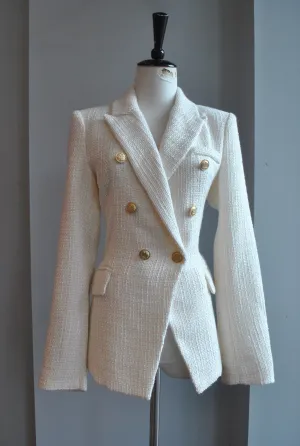 VANILLA AND GOLD TWEED DOUBLE BREASTED BLAZER