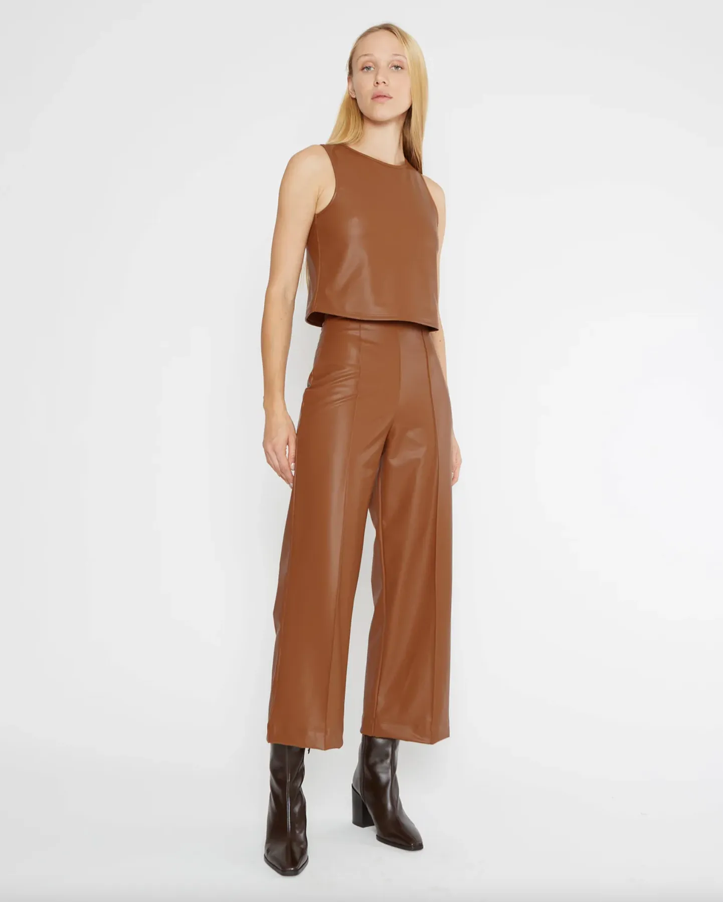Vegan Leather Straight Cropped Camel