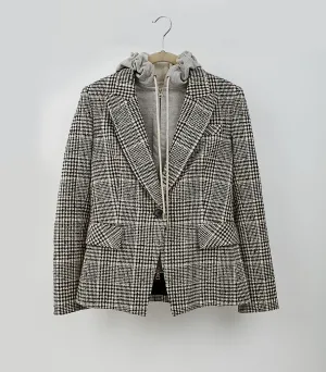 Veronica Beard Checkered Black/White Hooded Blazer - 6