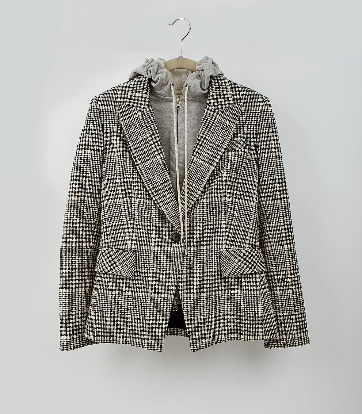Veronica Beard Checkered Black/White Hooded Blazer - 6