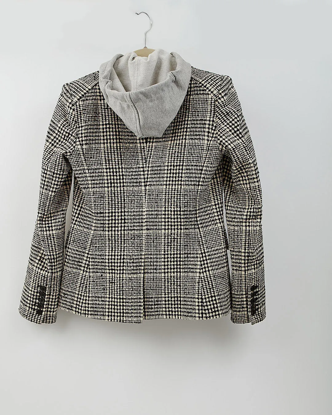 Veronica Beard Checkered Black/White Hooded Blazer - 6